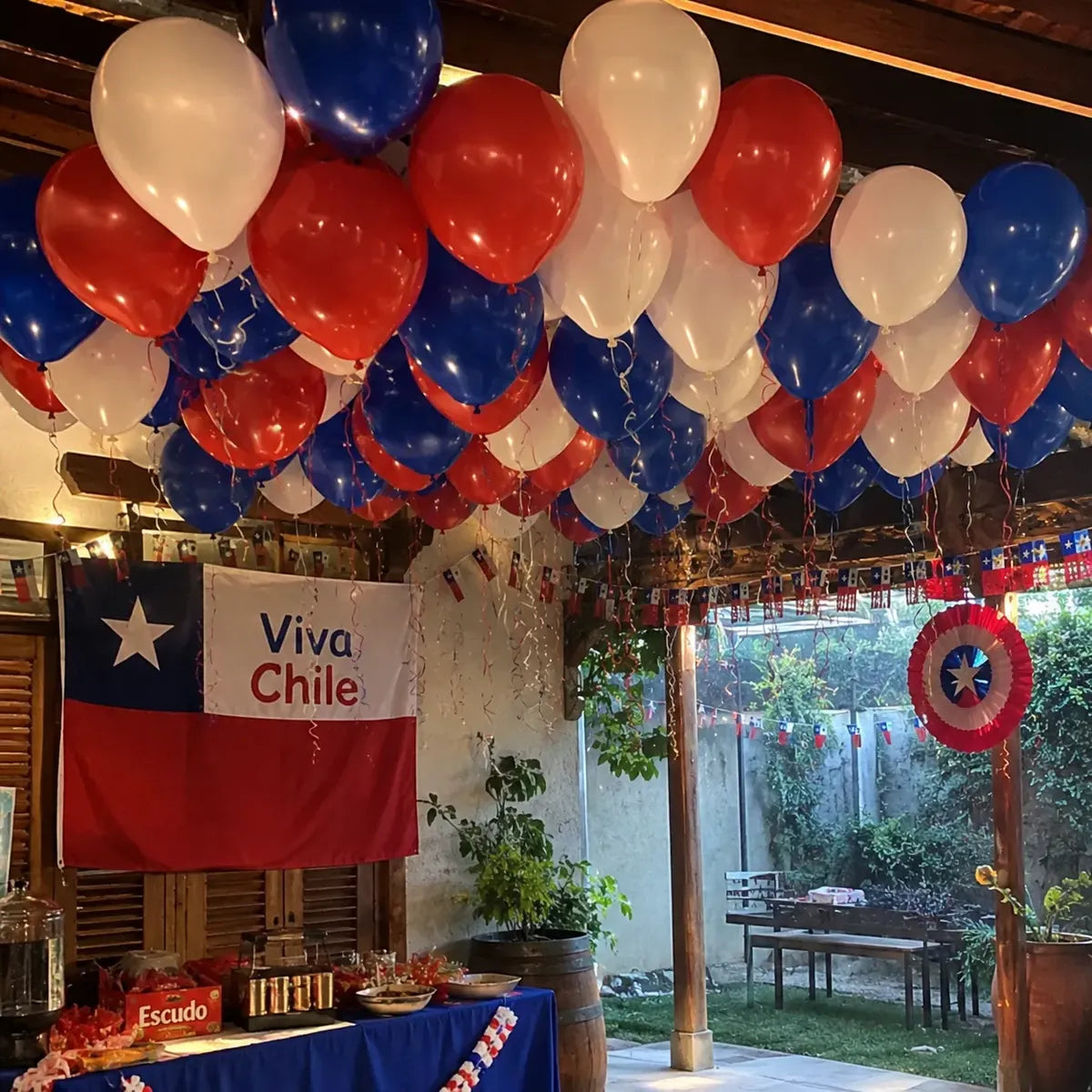 Set 25 Globos Fiestas Patrias Chile Tricolor Rojo Blanco Azul