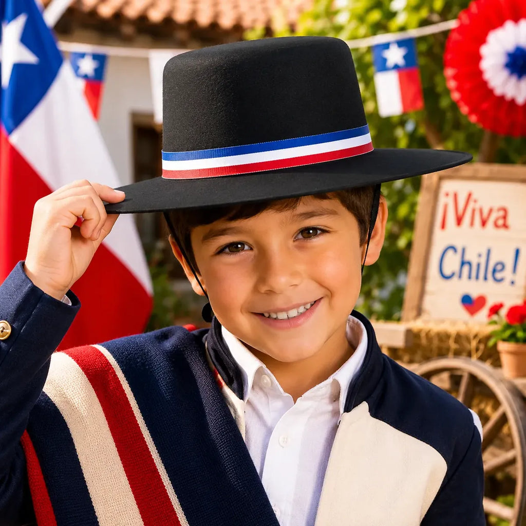 Sombrero Huaso Infantil Negro con Cinta Tricolor