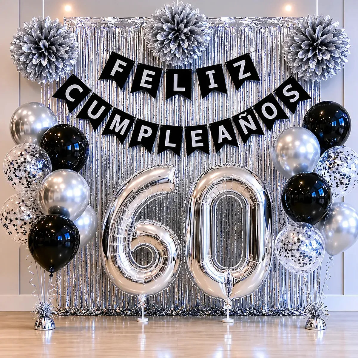 Kit Decoración Cumpleaños Plateado con Número | Cotillón Activarte