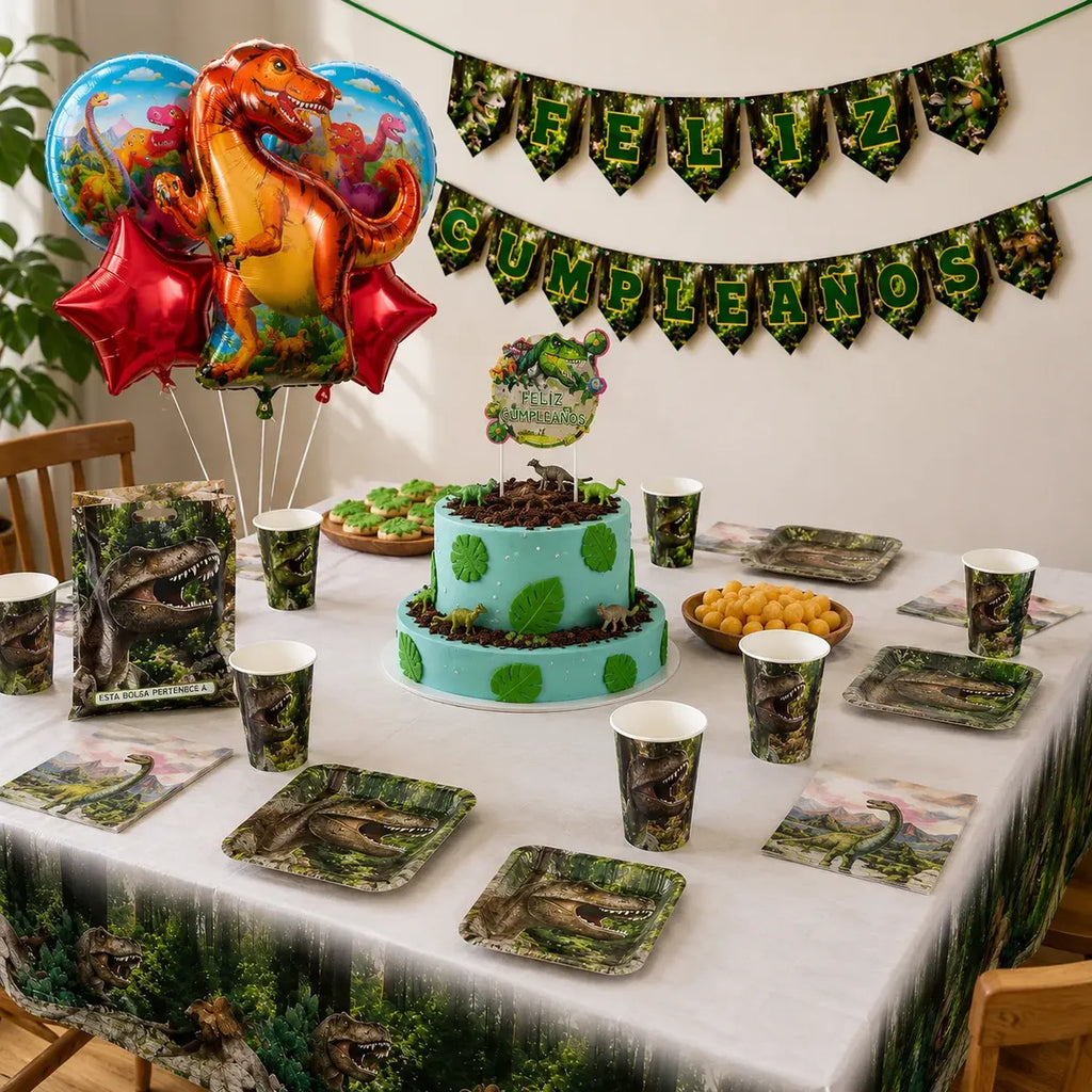 Pack Decoración Cumpleaños Dinosaurio Jurásico para 18 Personas