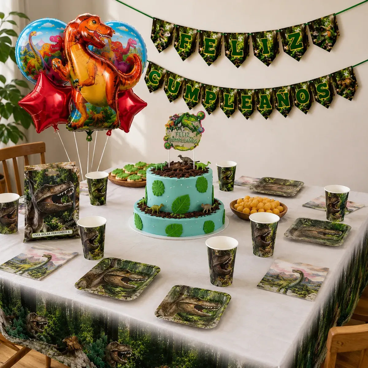 Pack Decoración Cumpleaños Dinosaurio Jurásico para 18 Personas
