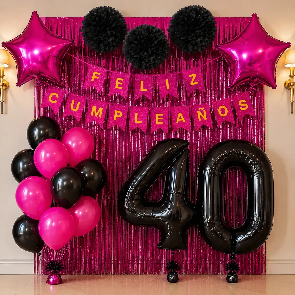 Kit Deco Cumpleaños Número Fucsia Negro