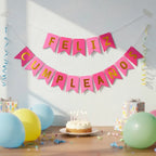 Guirnalda Banderín "Feliz Cumpleaños" Fucsia Dorado
