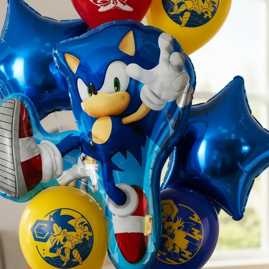 Set 7 Globos Metálicos Sonic | Decoración Cumpleaños Infantil