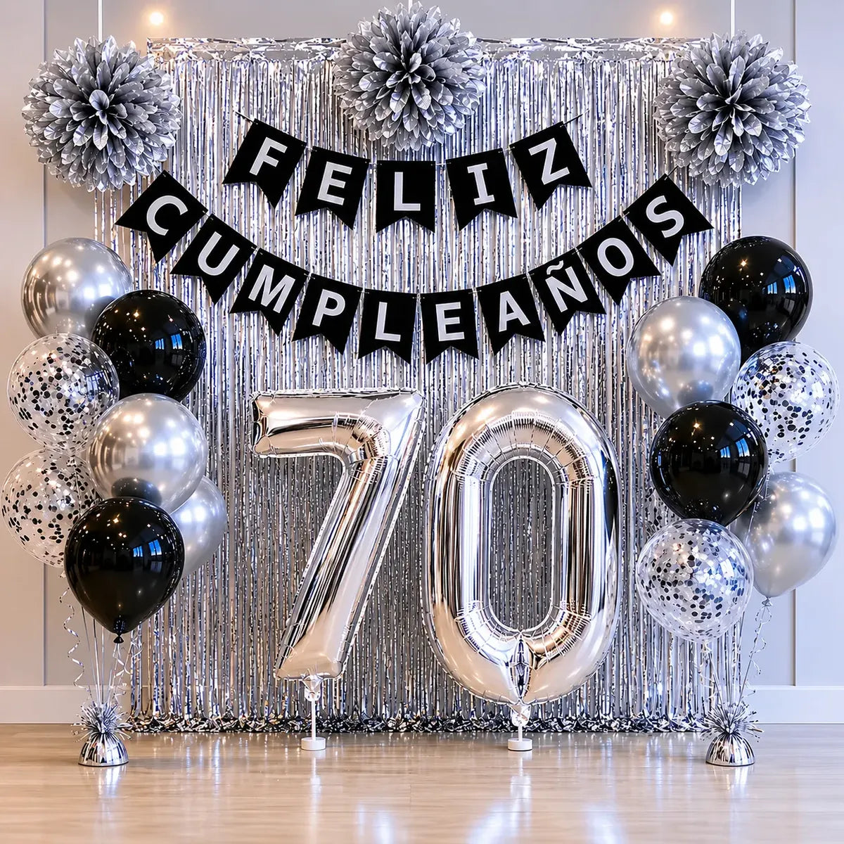 Kit Decoración Cumpleaños Plateado con Número | Cotillón Activarte