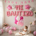 Set Globos Letras Mi Bautizo Rosado