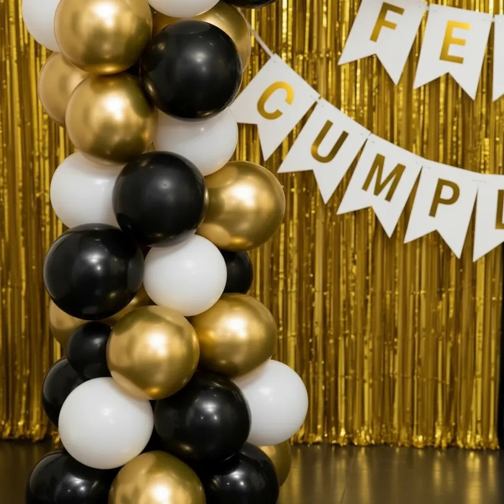 Kit Decoración Cumpleaños Negro Dorado Blanco