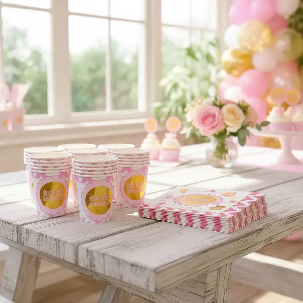 Kit Baby Shower Niña 12 Personas | Vasos y Servilletas | Cotillón Activarte