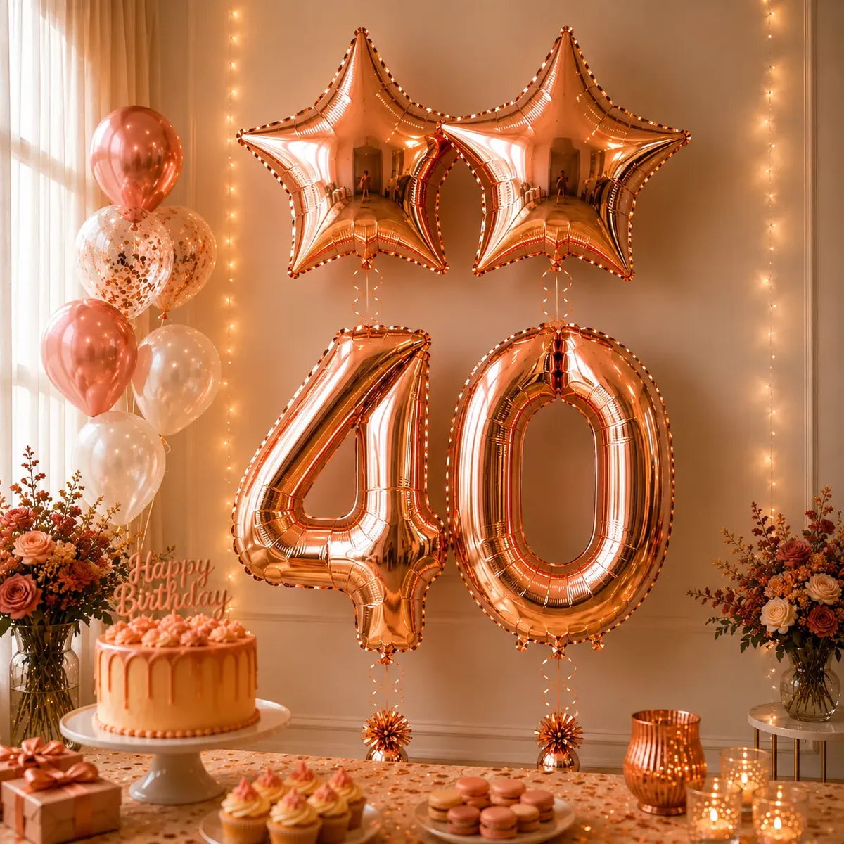 Set Decoración Cumpleaños Globos Número Rose Gold Estrella | Cotillón Activarte