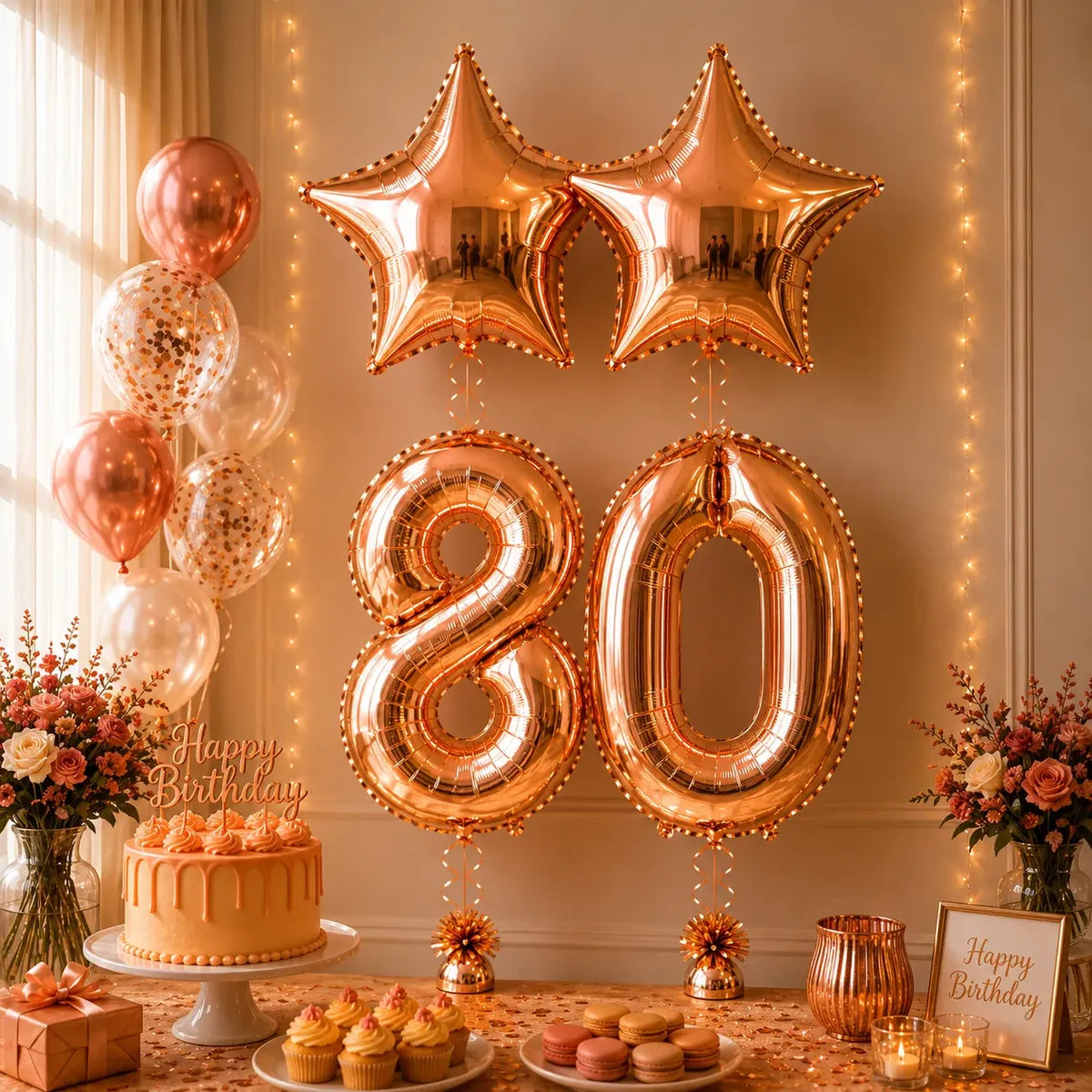 Set Decoración Cumpleaños Globos Número Rose Gold Estrella | Cotillón Activarte