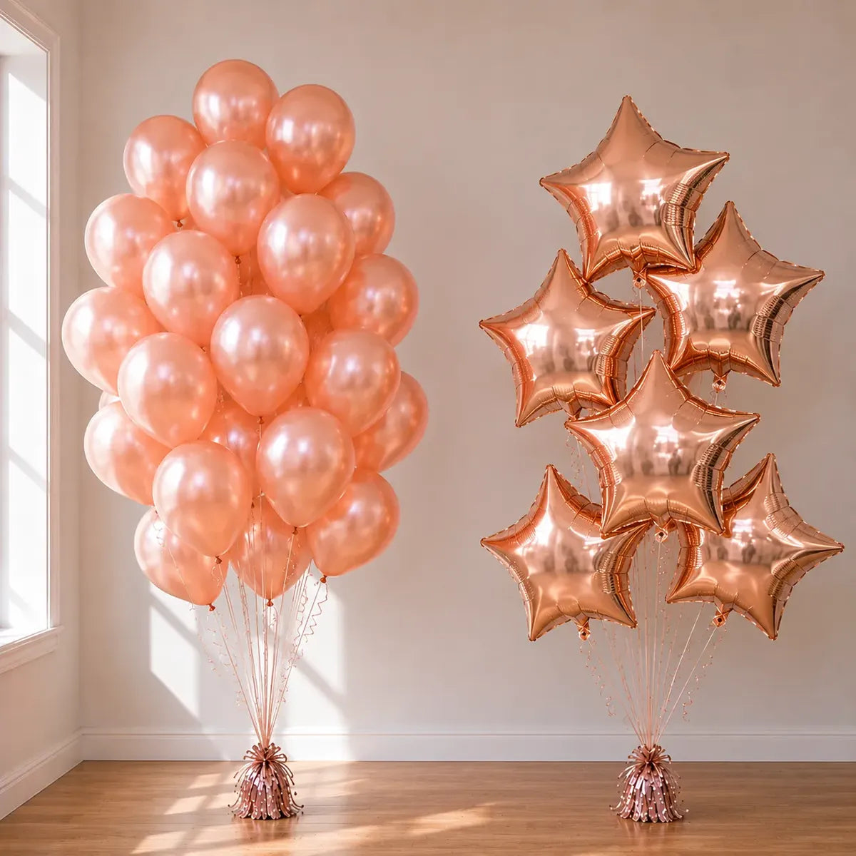 Set 6 Estrellas Y 25 Globos Rose Gold