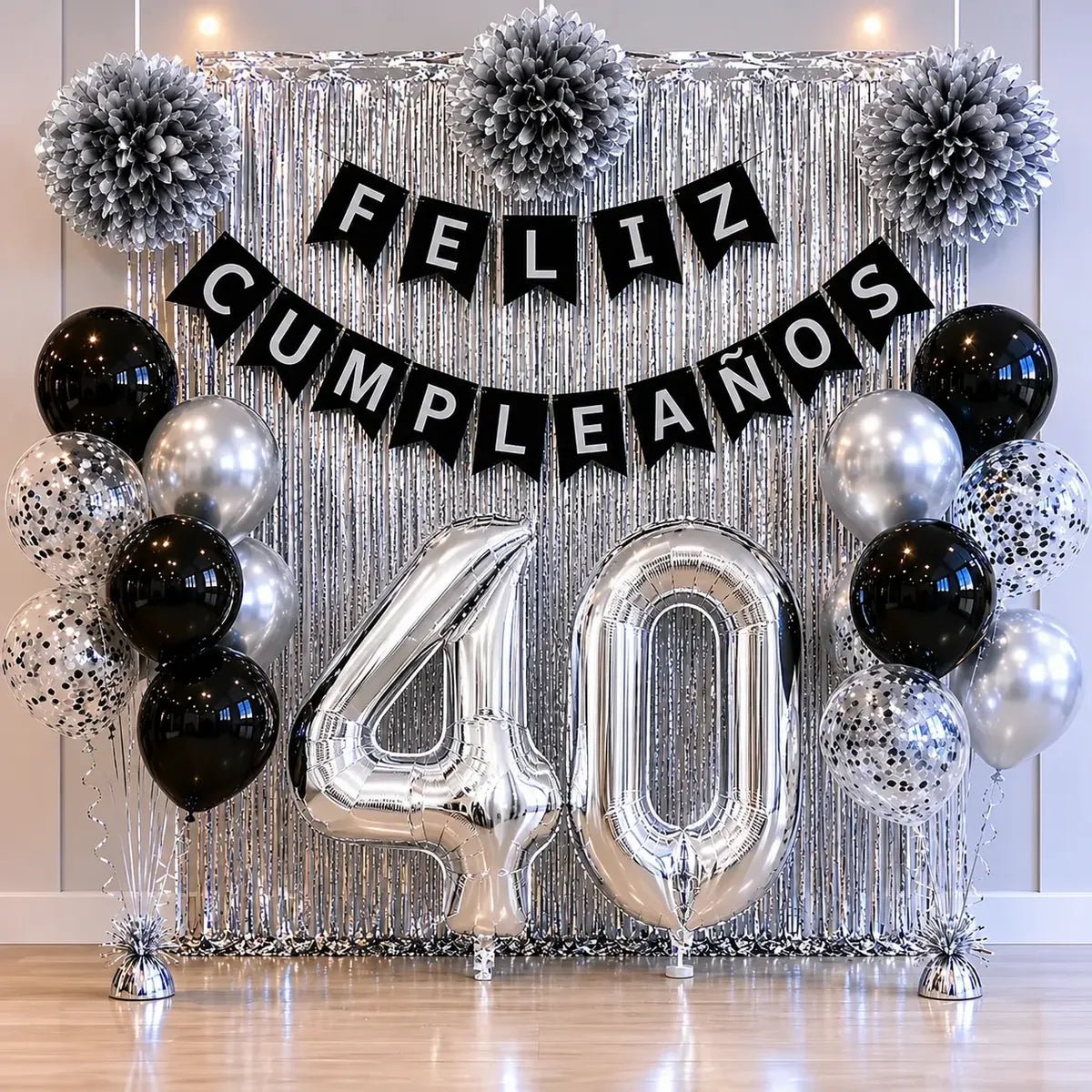 Kit Decoración Cumpleaños Plateado con Número | Cotillón Activarte