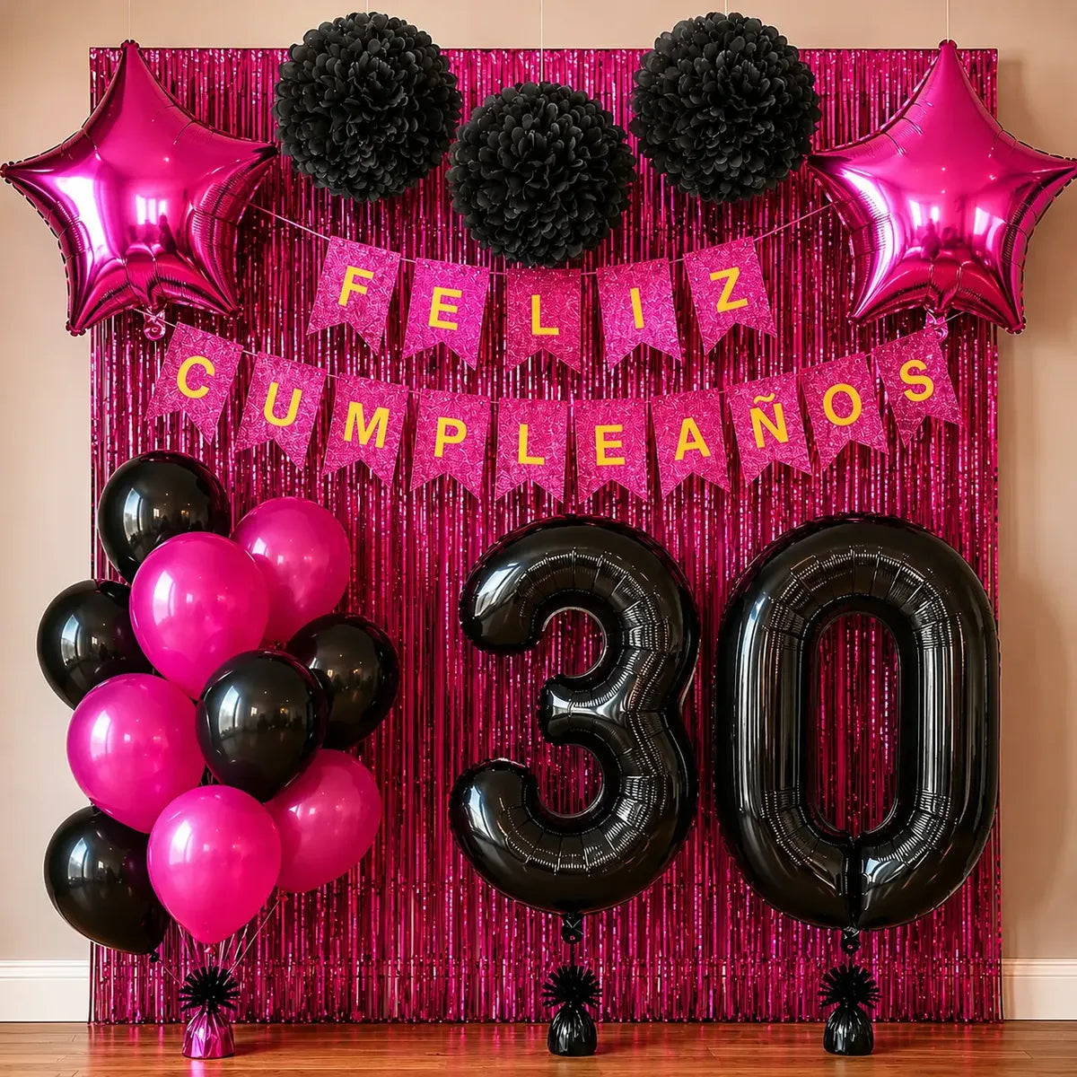 Kit Deco Cumpleaños Número Fucsia Negro