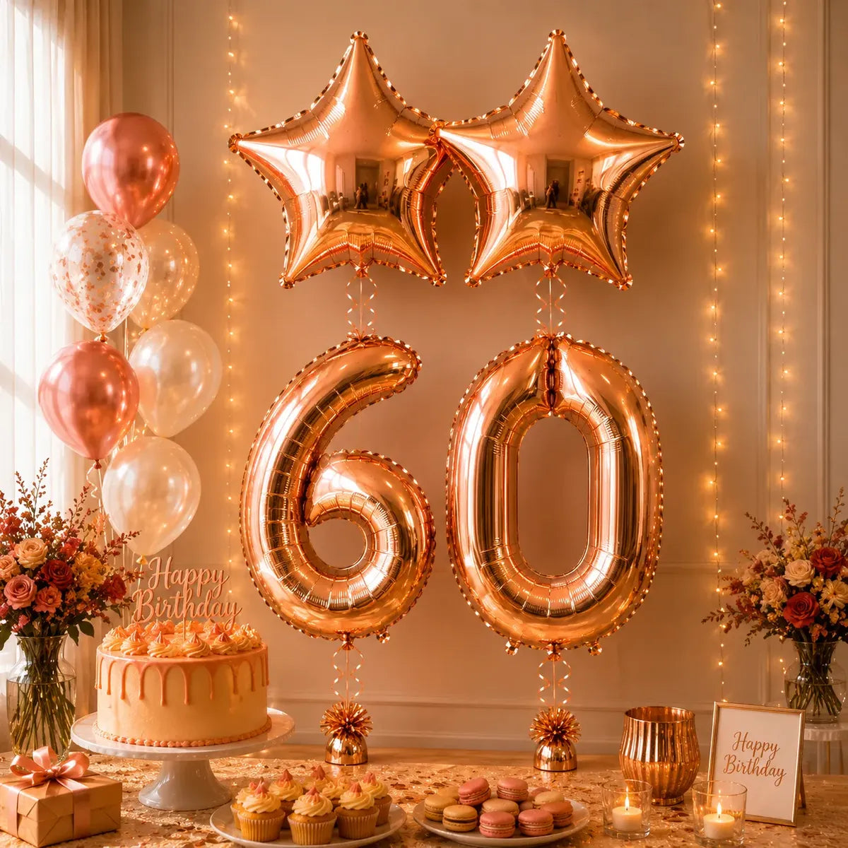 Set Decoración Cumpleaños Globos Número Rose Gold Estrella | Cotillón Activarte