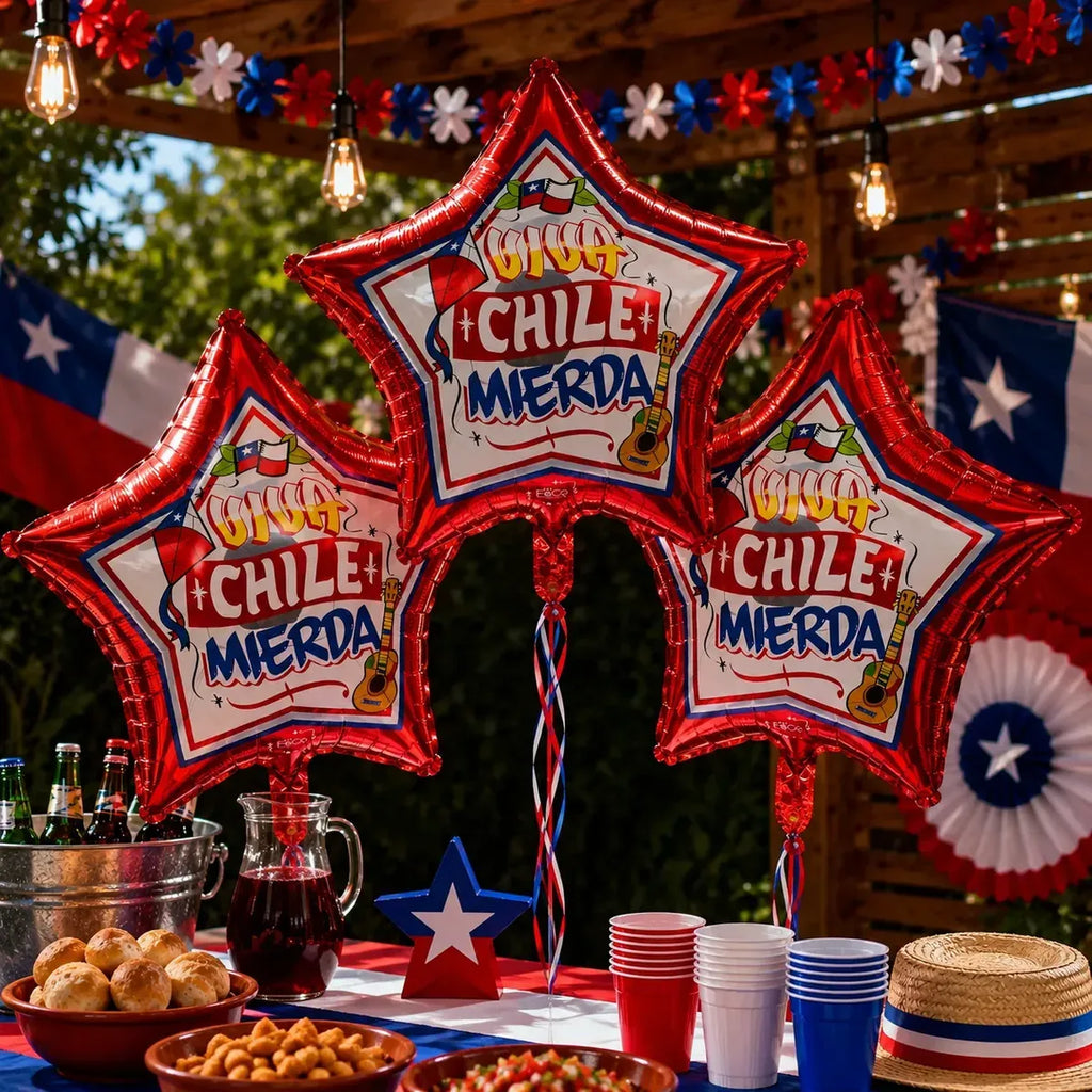 Globo Metálico Estrella Viva Chile Fiestas Patrias 18 Pulgadas