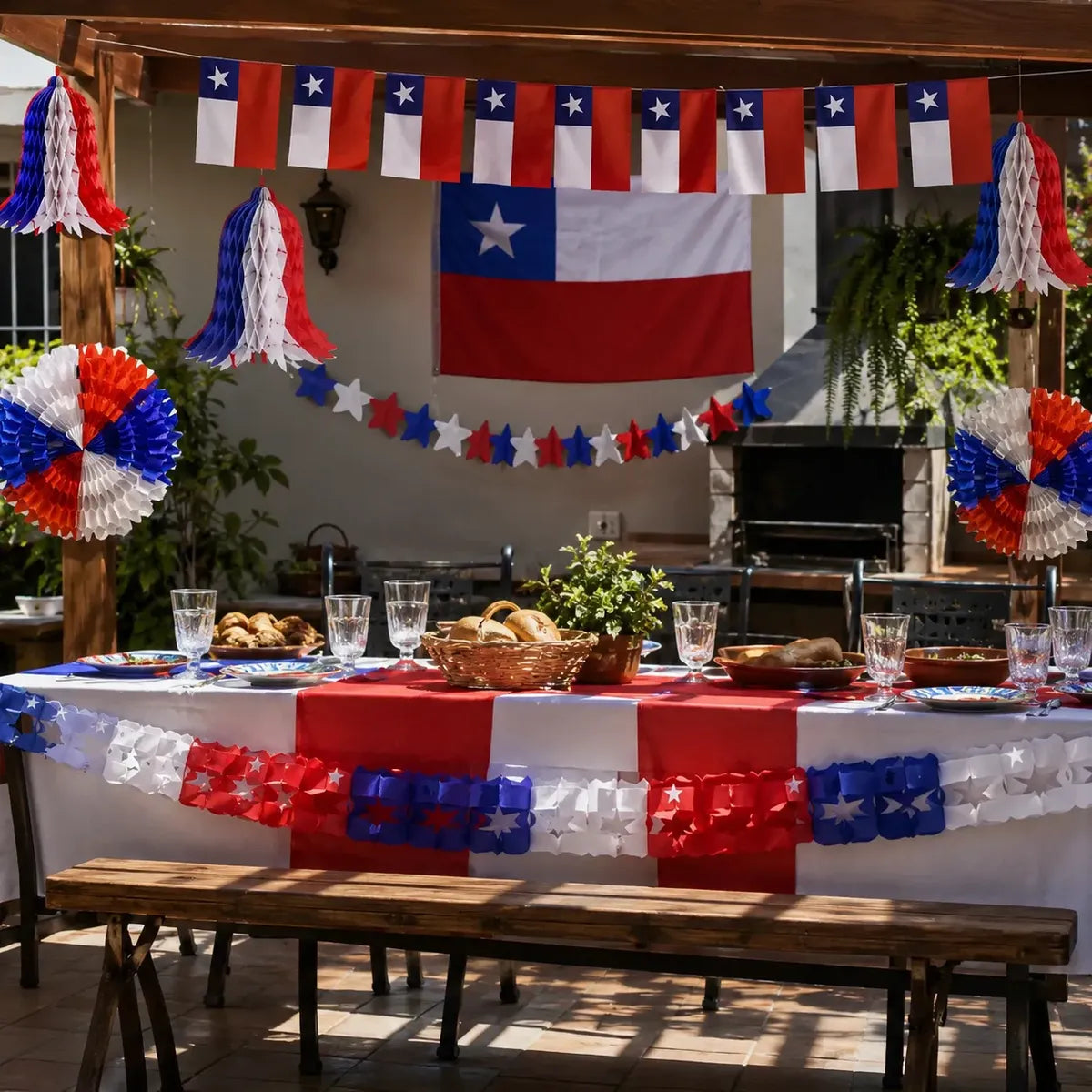 Kit Decoración Fiestas Patrias Chile con Bandera y Guirnaldas