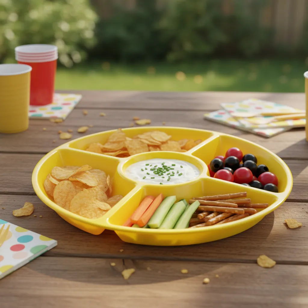 Bandeja Circular con Divisiones Reutilizable Colores
