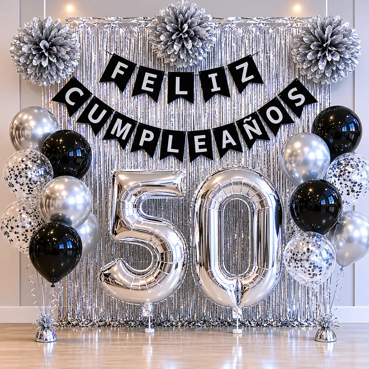 Kit Decoración Cumpleaños Plateado con Número | Cotillón Activarte