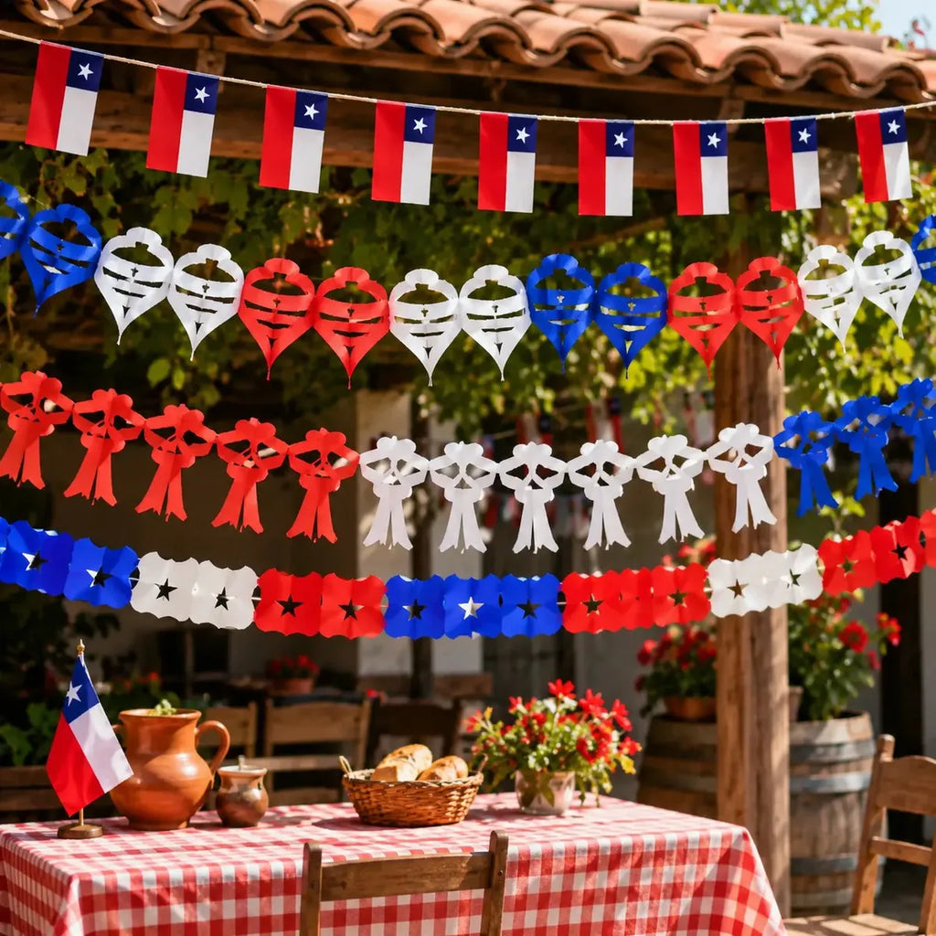 Set 4 Guirnaldas Tricolor Chile Fiestas Patrias