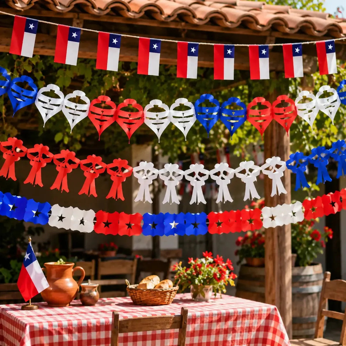 Set 4 Guirnaldas Tricolor Chile Fiestas Patrias