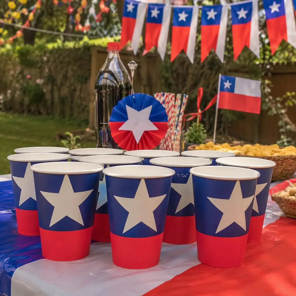 Set 10 Vasos Fiestas Patrias Chile 500 cc