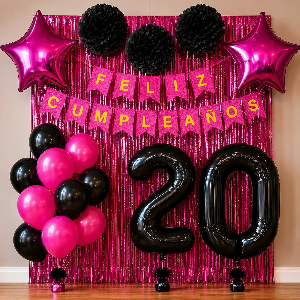 Kit Deco Cumpleaños Número Fucsia Negro