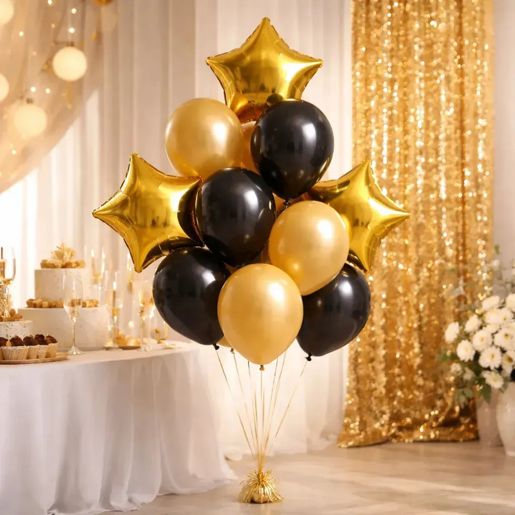 Set 10 Globos Estrella Dorado Negro | Decoración Cumpleaños