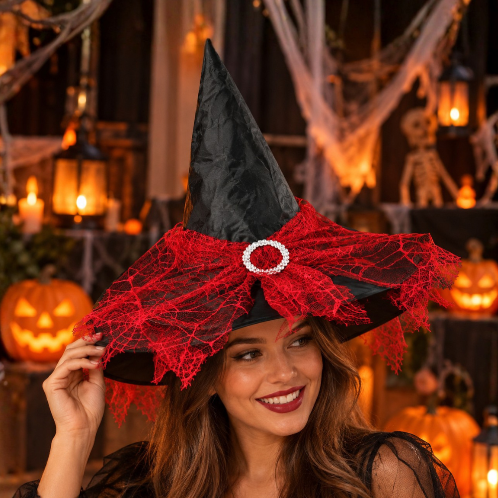 Gorro Bruja Velo y Brillos