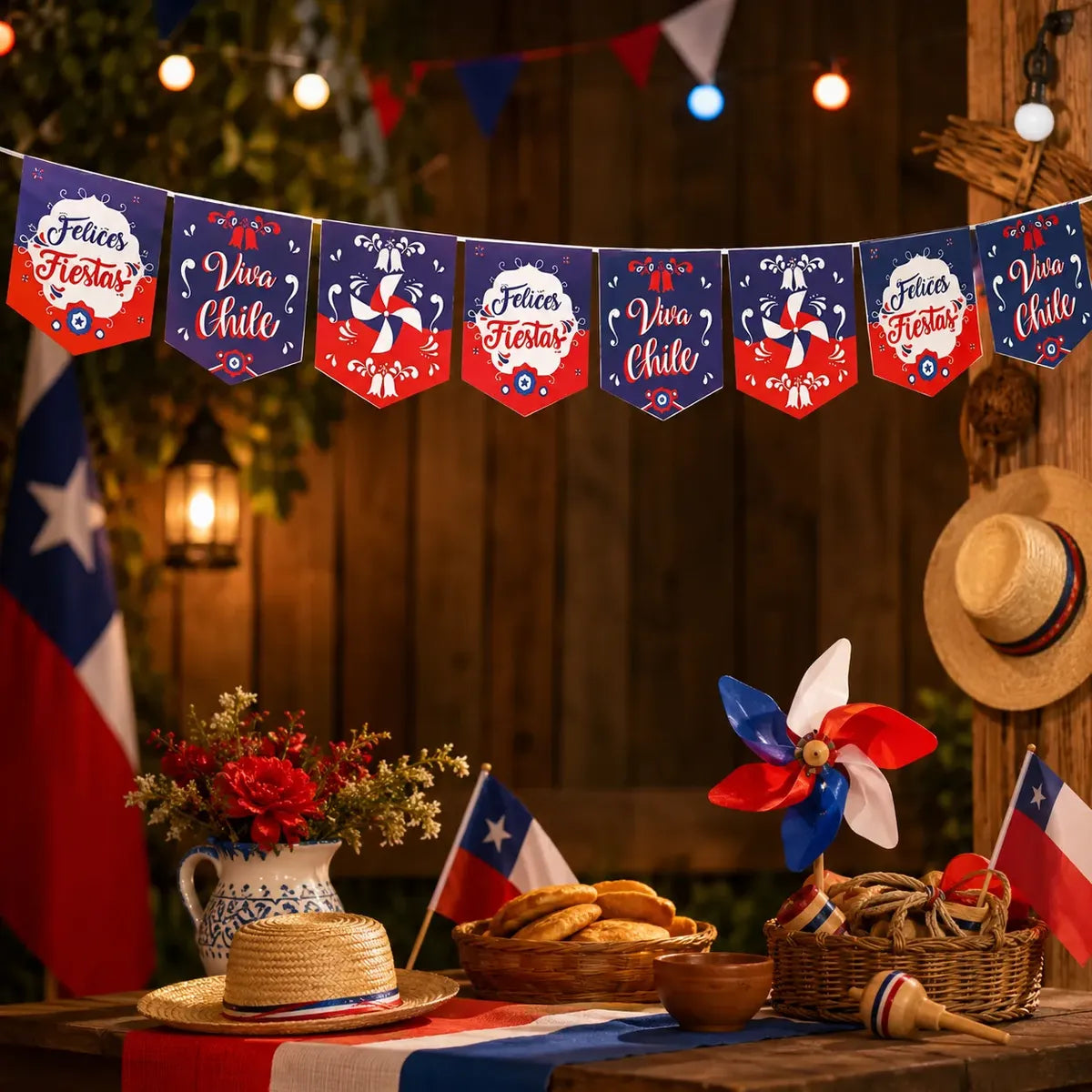 Guirnalda Banderines Felices Fiestas Patrias Chile 2,5 metros