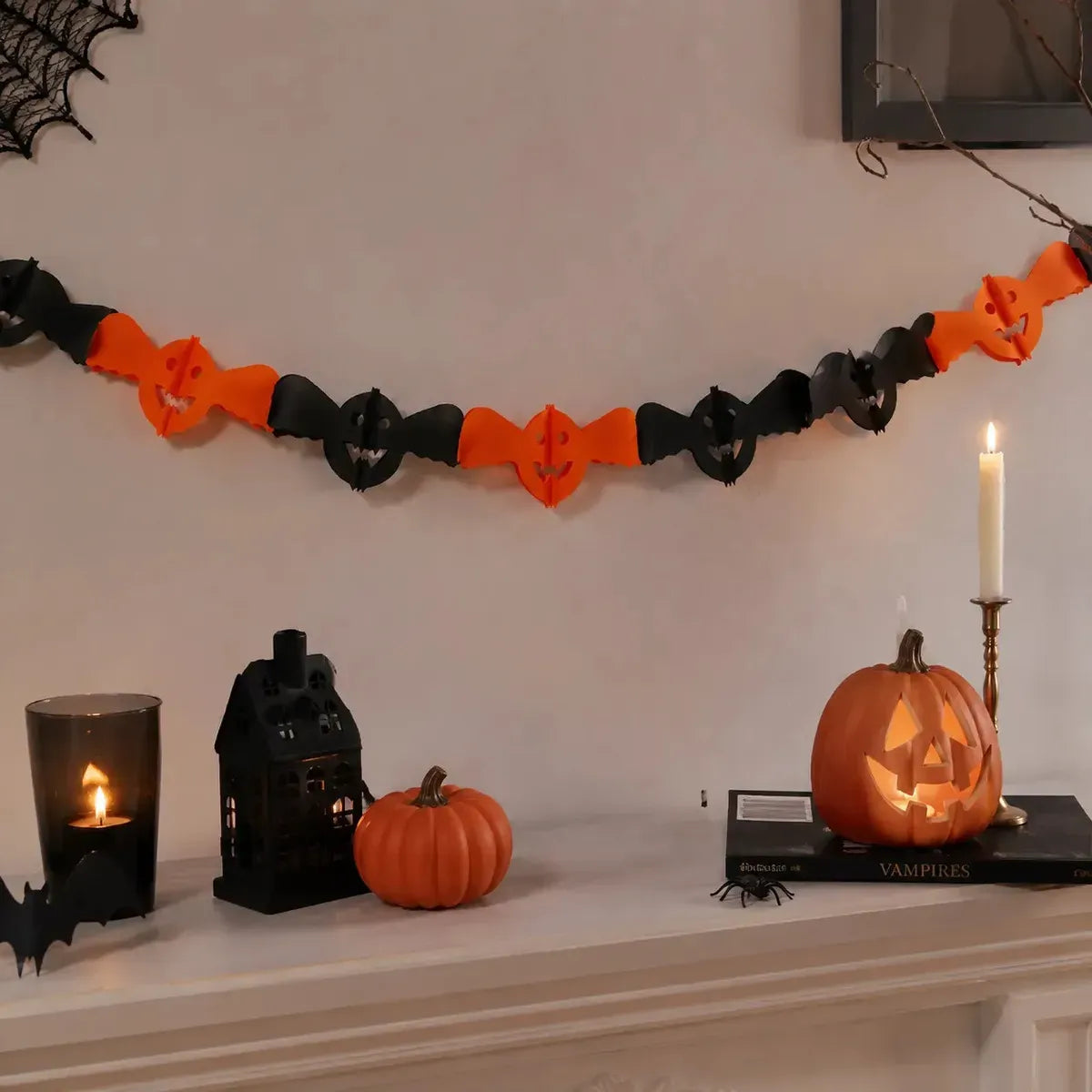 Guirnalda Papel Calabaza Murciélago