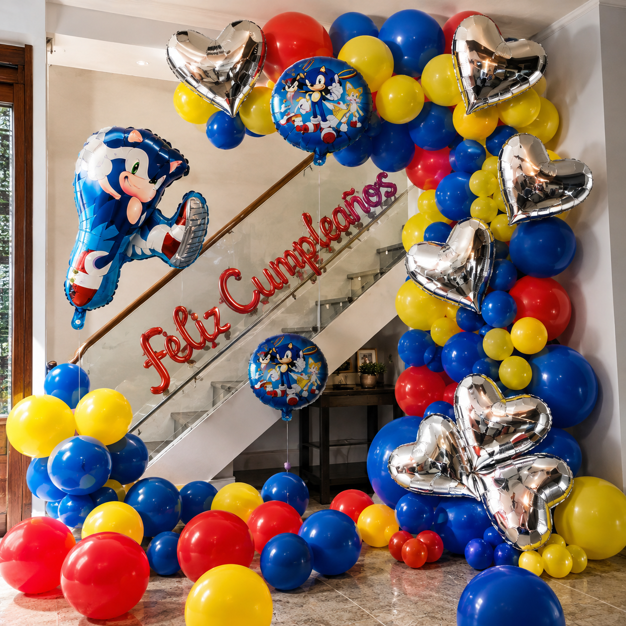 Kit Decoración Cumpleaños Sonic 61 Globos | Arco Completo