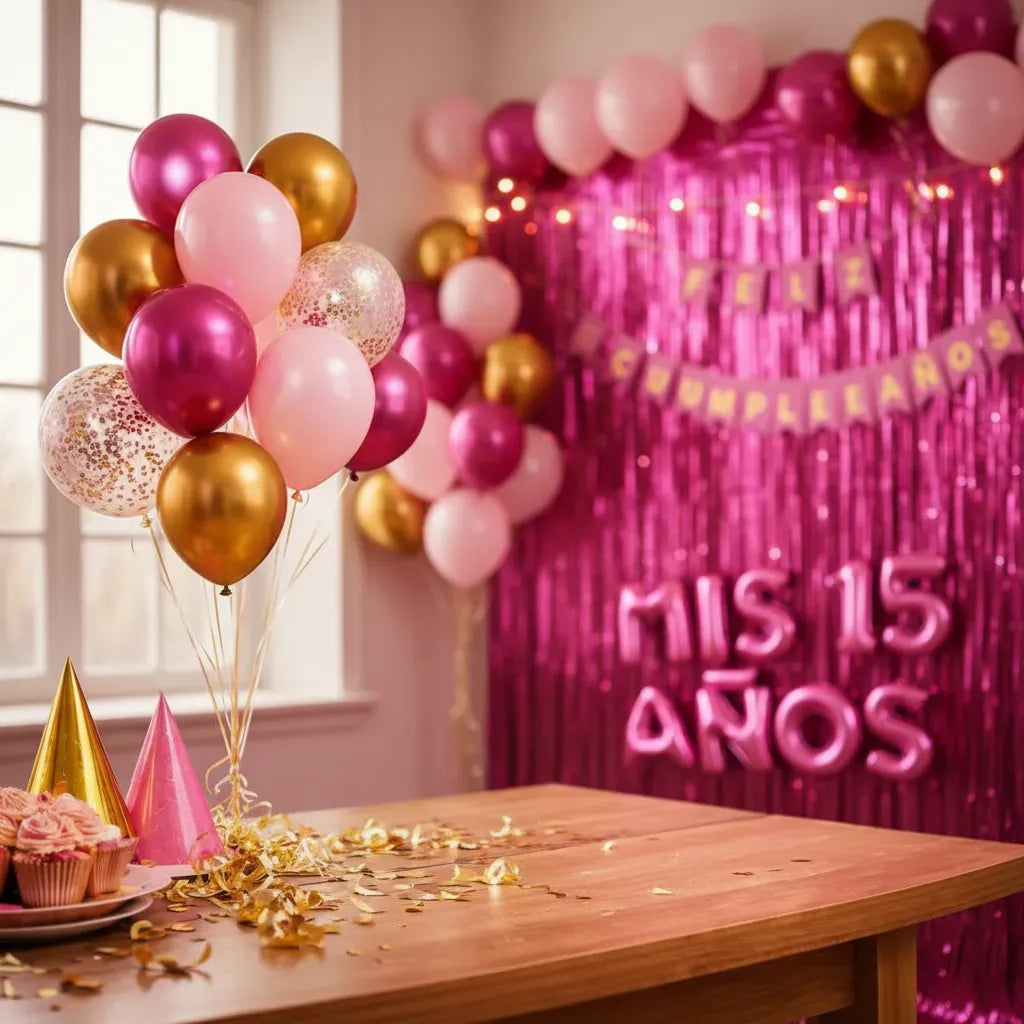 Kit Decoración Cumpleaños Mis 15 Años Fucsia | Cotillón Activarte