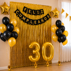Kit Decoración Cumpleaños 30 Años Dorado Negro | Fiesta Completa