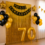 Kit Decoración Cumpleaños 70 Años Dorado Negro | Fiesta Completa