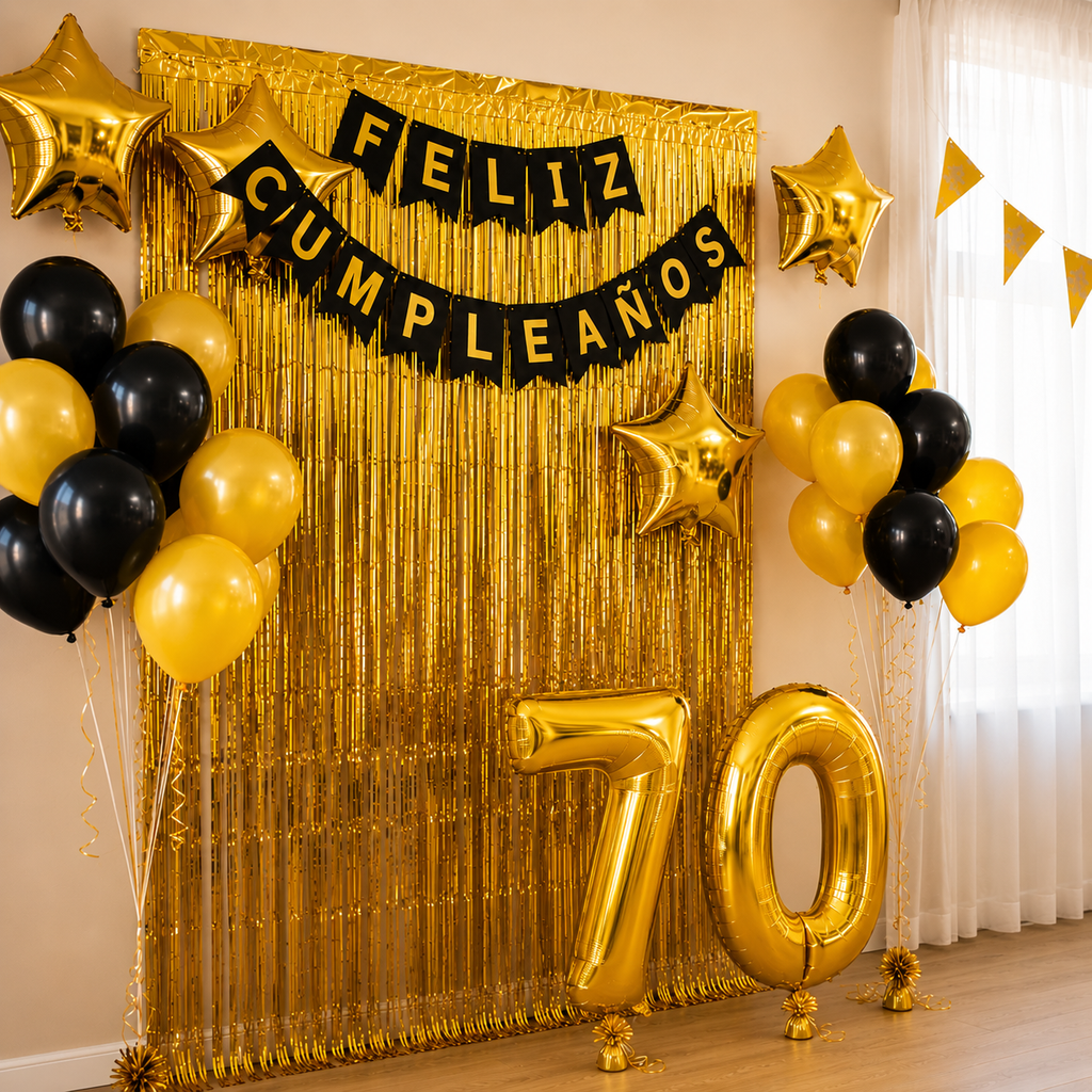 Kit Decoración Cumpleaños 50 Años Dorado Negro | Fiesta Completa