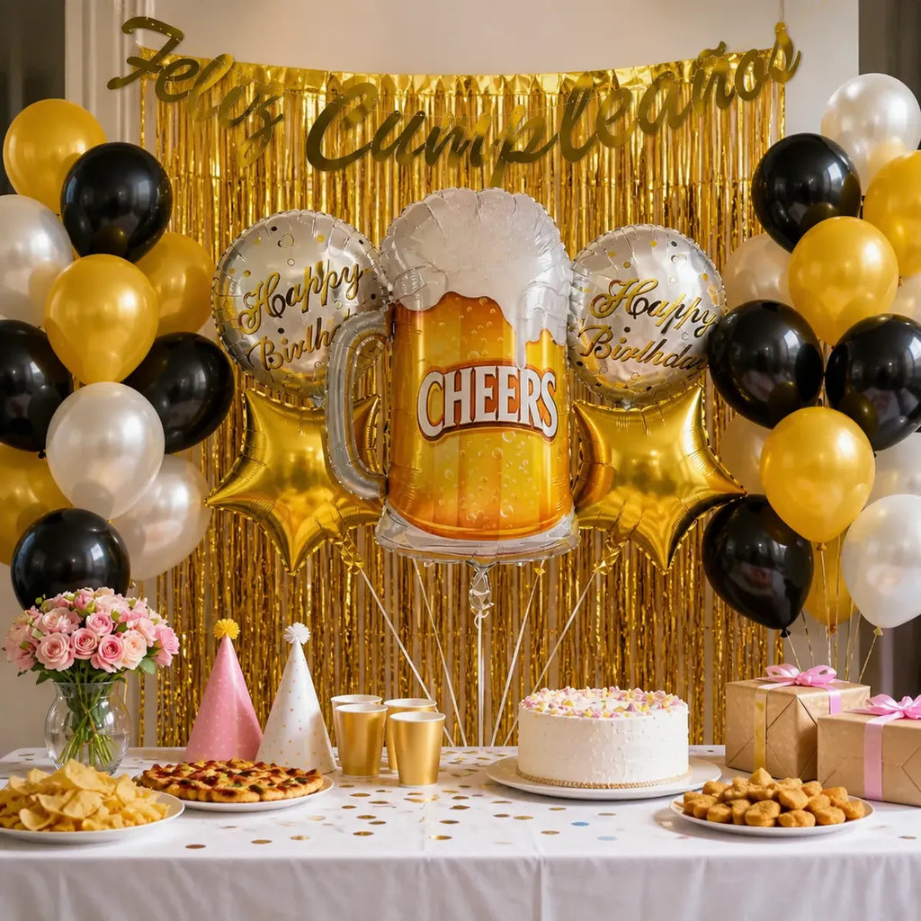 Kit Decoración Cumpleaños Cerveza | Globos Metálicos | Cotillón Activarte