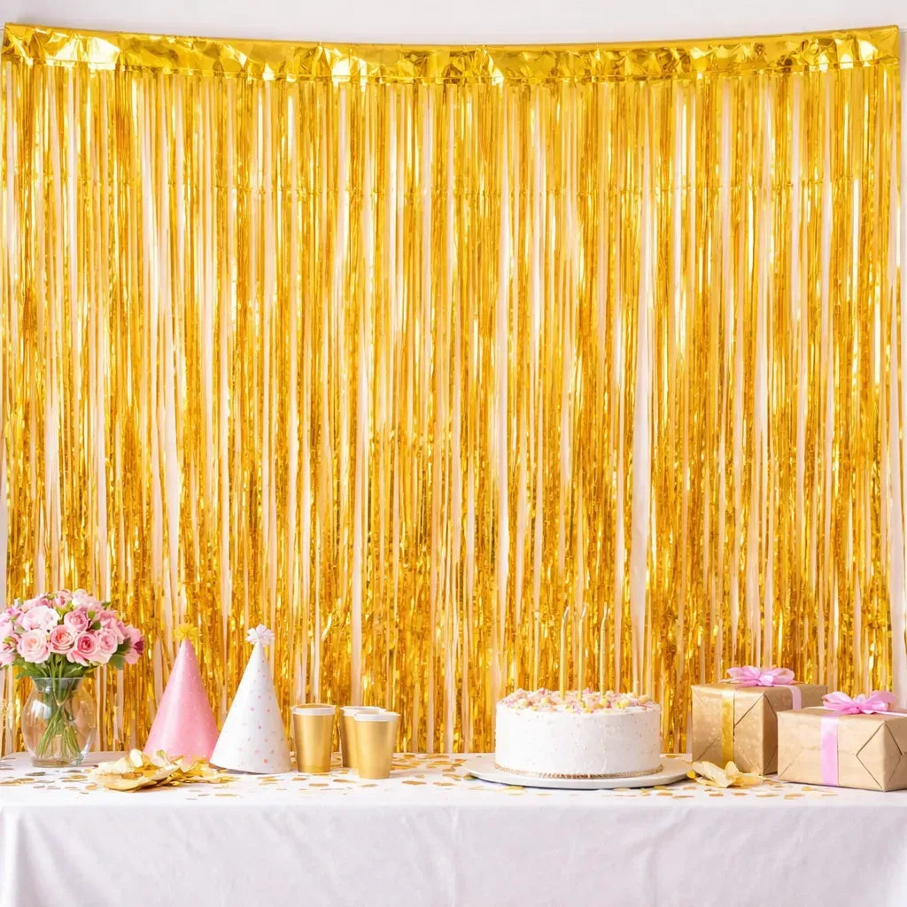 Kit Decoración Cumpleaños Champaña y Fucsia | Cortina, Globos y Guirnalda | Cotillón Activarte