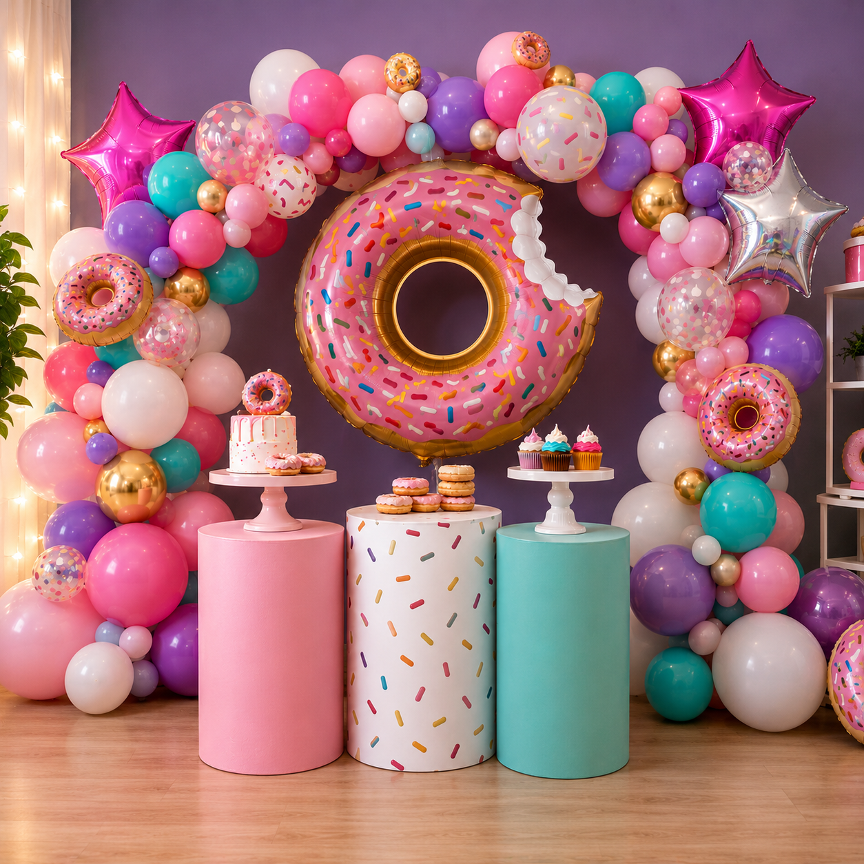 Kit Decoración Cumpleaños Dona 71 Globos | Set Completo