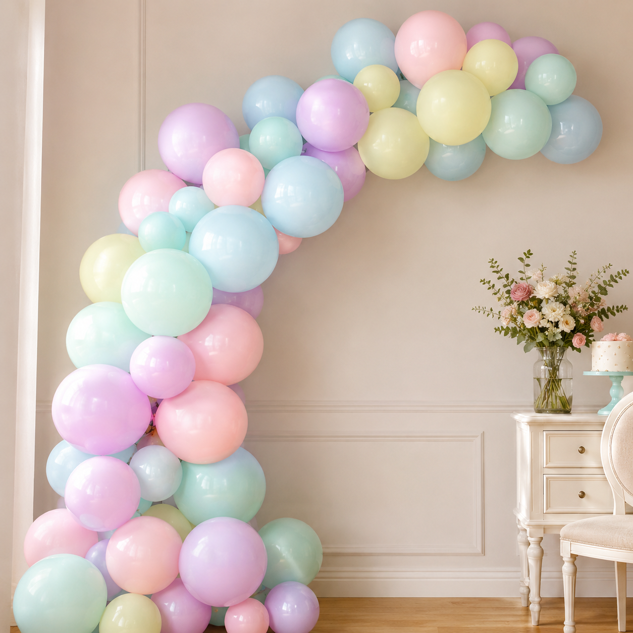 Kit Decoración Cumpleaños + Arco Orgánico Pastel | Cotillón Activarte