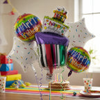 Kit Decoración Cumpleaños Globo Torta Multicolor | Cortina y Globos