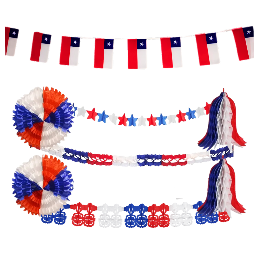 Kit Decoración Fiestas Patrias Chile con Guirnaldas y Adornos