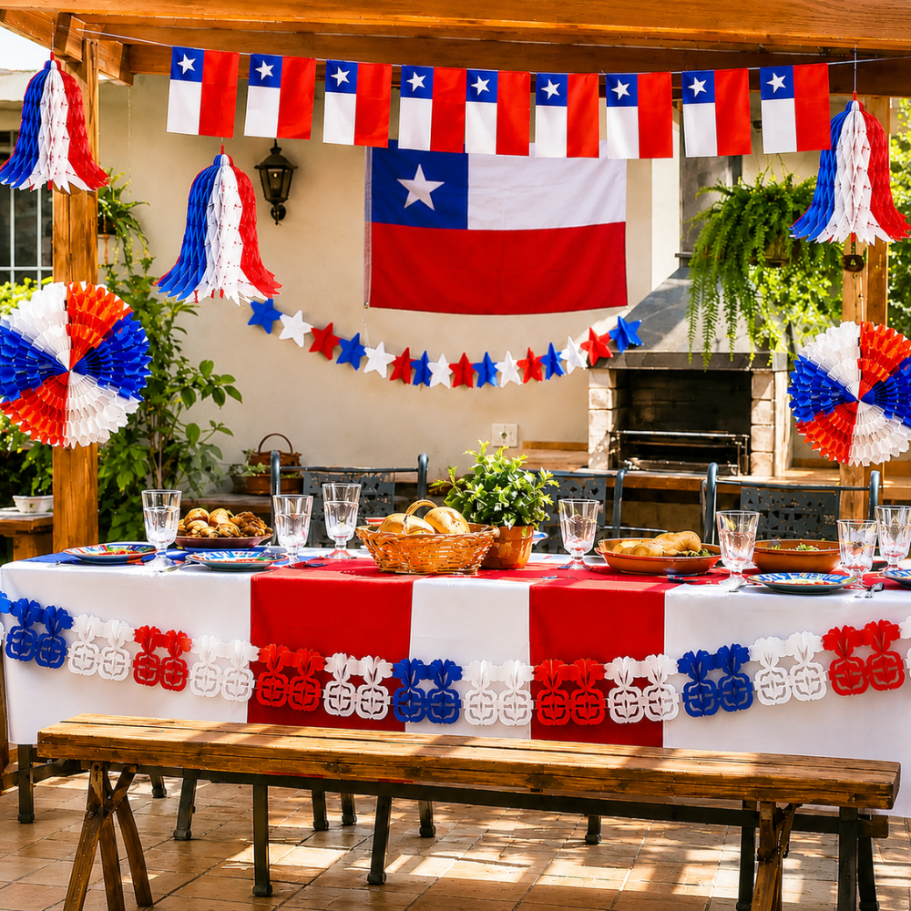 Kit Decoración Fiestas Patrias Chile con Bandera y Guirnaldas