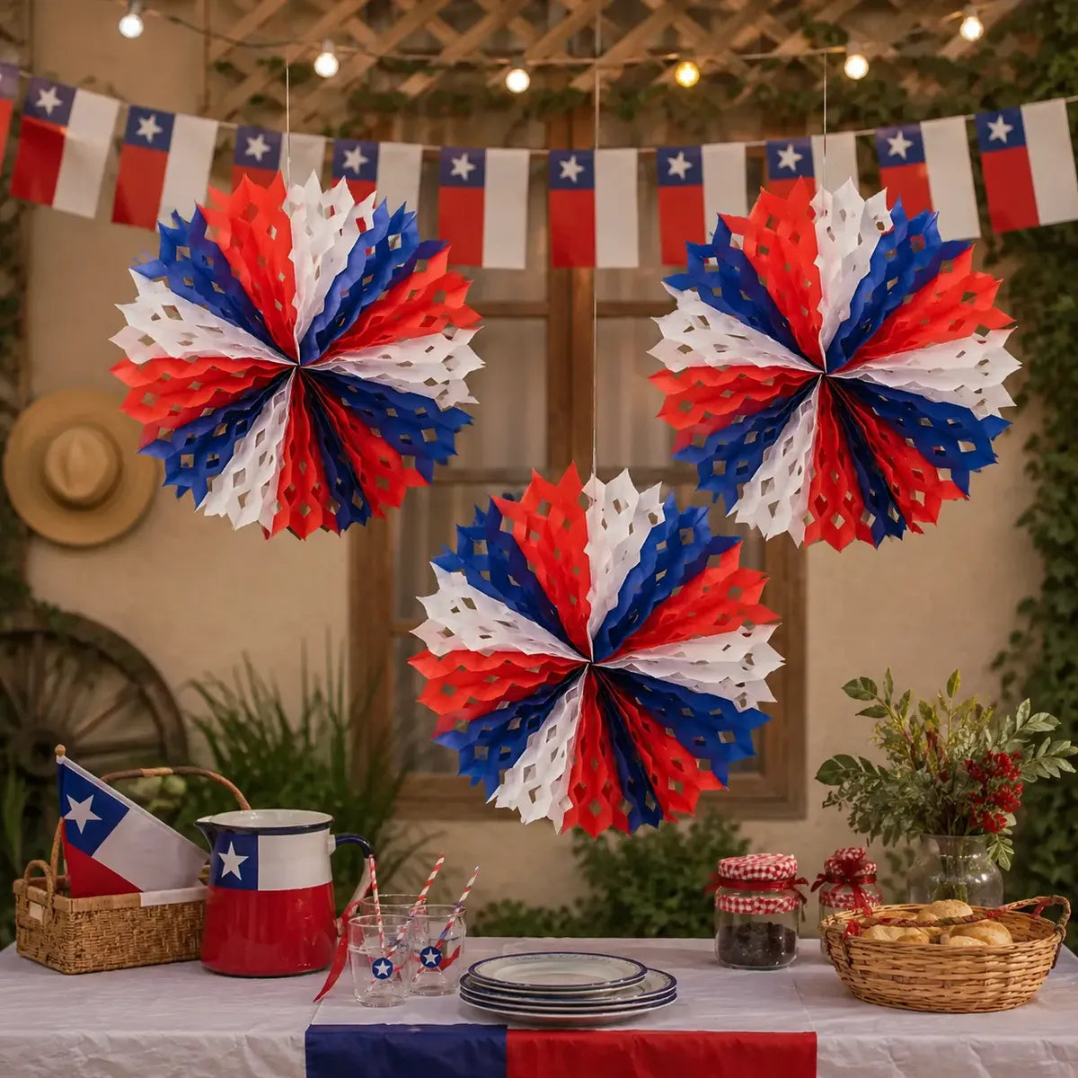 Kit Decoración Fiestas Patrias Chile con Bandera y Guirnaldas