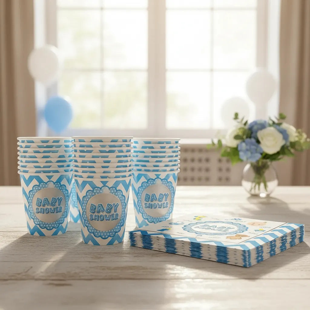 Kit Baby Shower Niño 12 Personas | Vasos y Servilletas | Cotillón Activarte