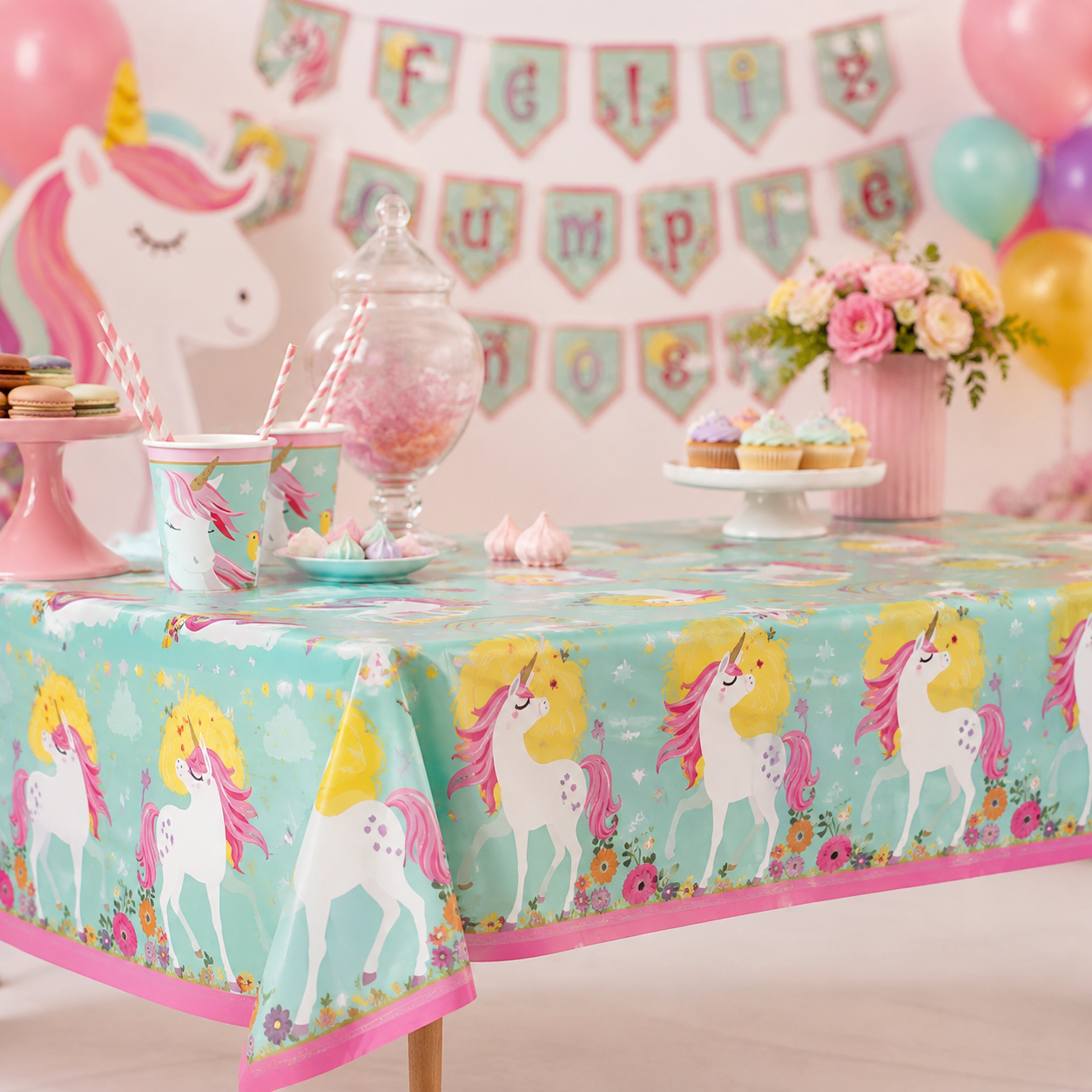 Pack Decoración Cumpleaños Unicornio Encantado para 12 Personas