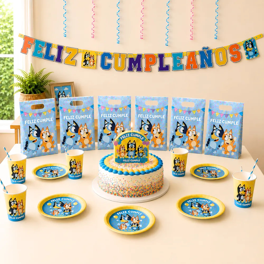 Pack Decoración Cumpleaños Bluey para 36 personas