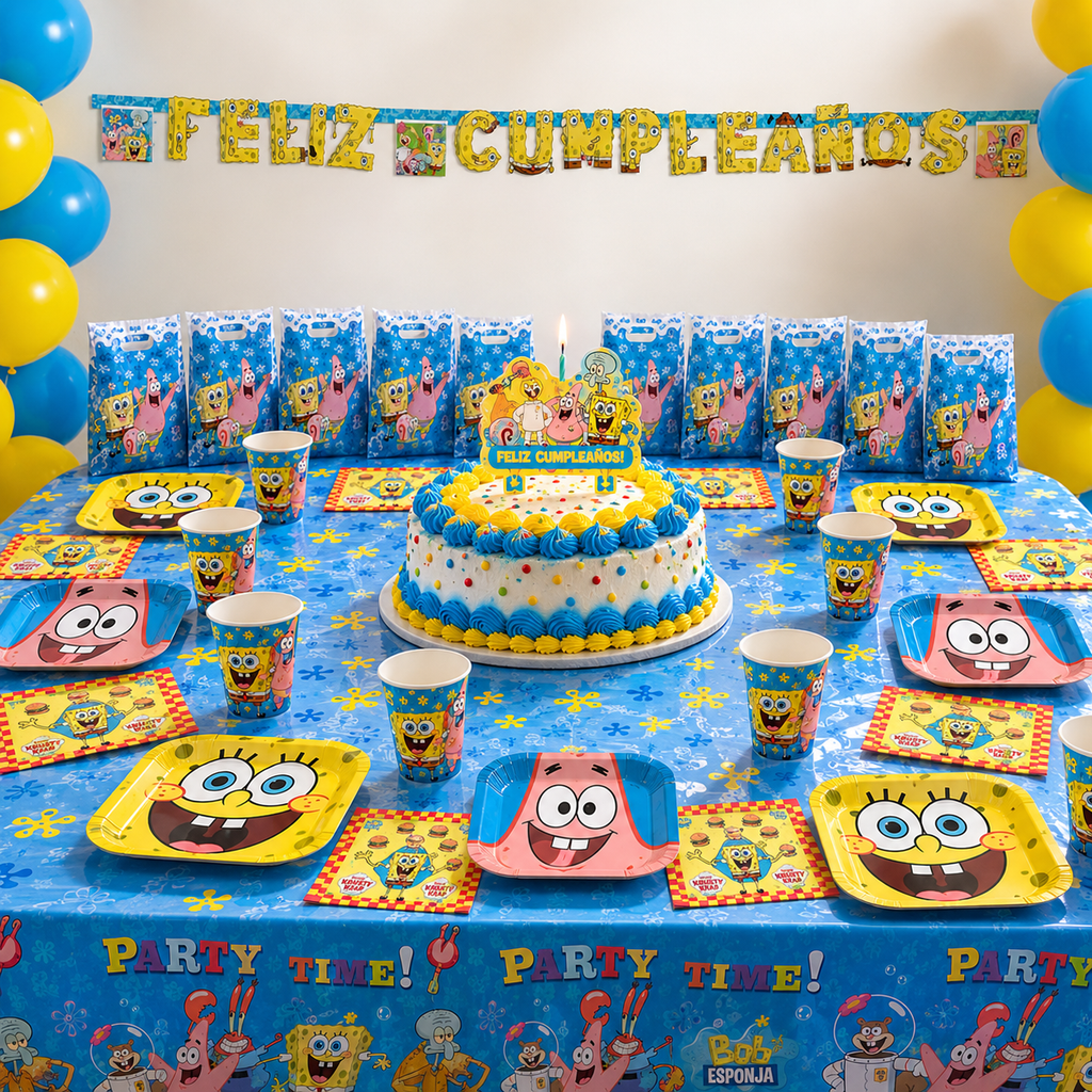Pack Decoración Cumpleaños Bob Esponja para 12 Personas