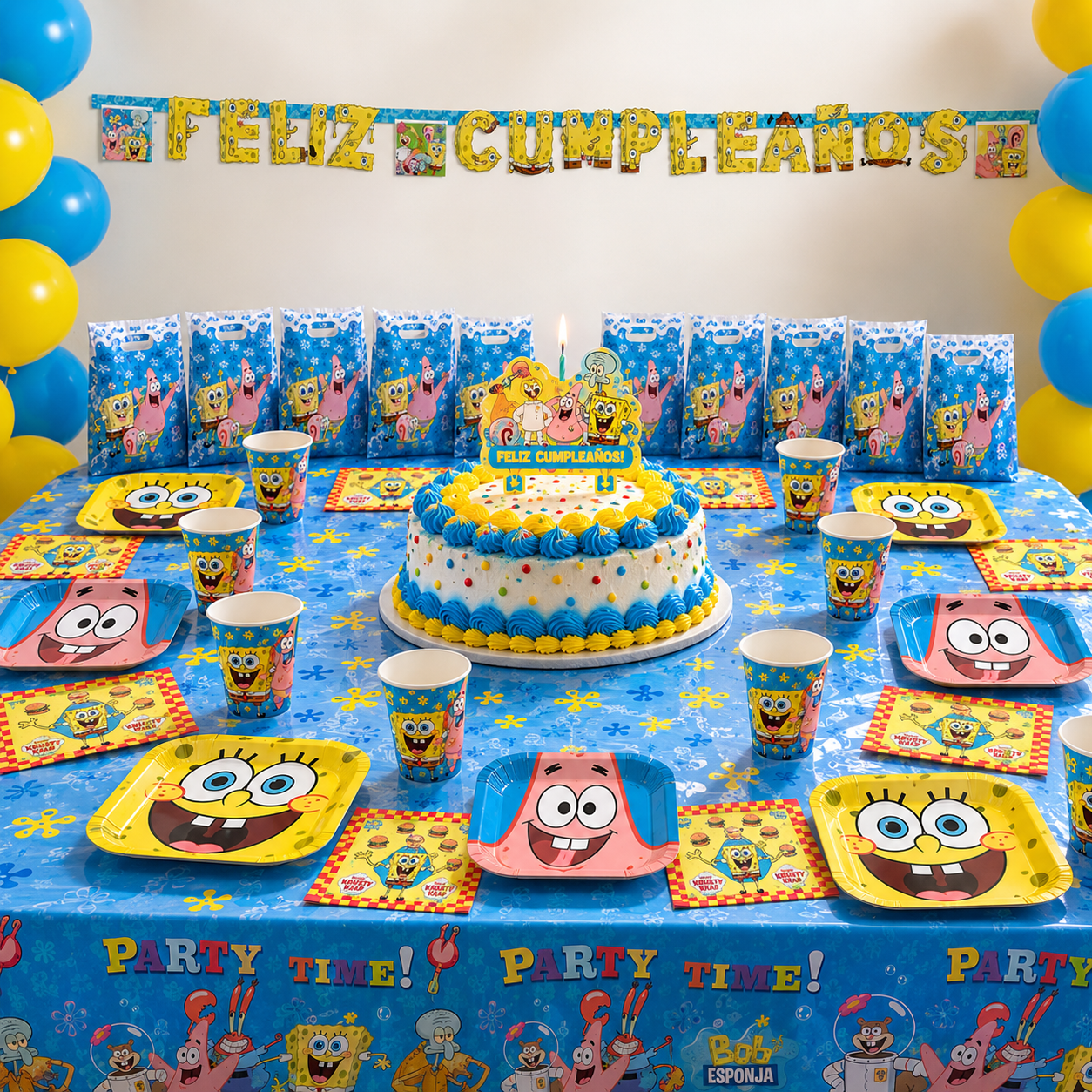 Pack Decoración Cumpleaños Bob Esponja para 36 Personas