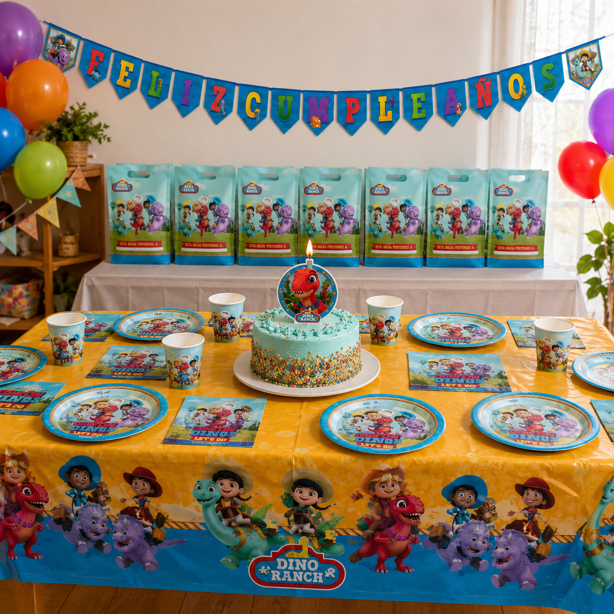 Pack Decoración Cumpleaños Dino Ranch para 36 Personas