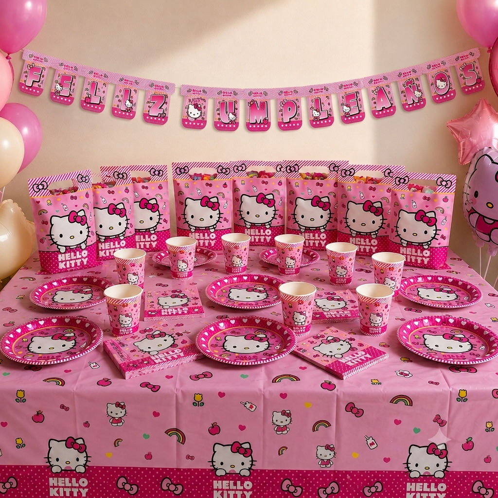 Pack Decoración Cumpleaños Hello Kitty para 6 Personas